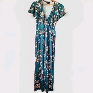 Fortune +‎ Ivy Irene Faux Wrap Floral Knit Straight Hem Maxi Dress- Size Small